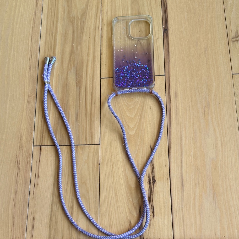 Stylish Purple Glitter Phone Case with Strap